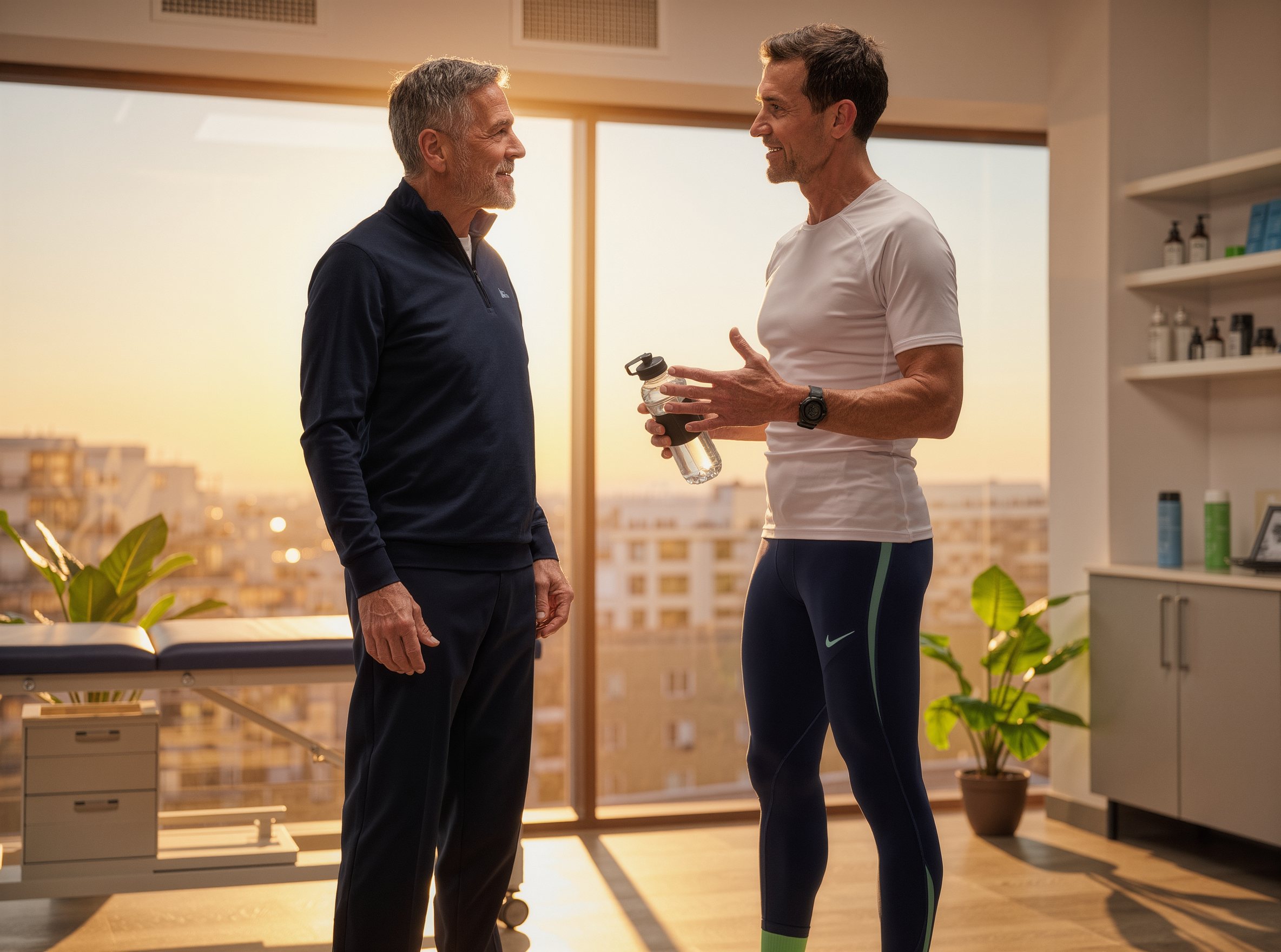 Orthopedic surgeon in conversation with a runner